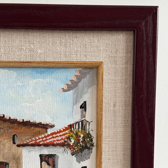 Vintage Mediterranean Buildings Painting in Frame - Picture 4 of 11